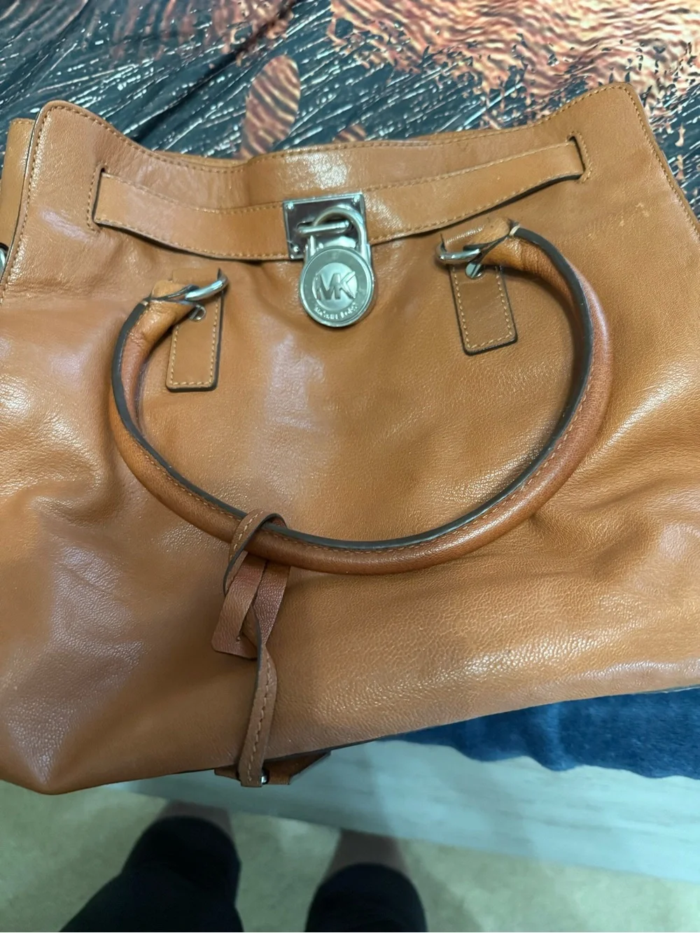 Michael Kors Cognac Leather Tote with MK Padlock